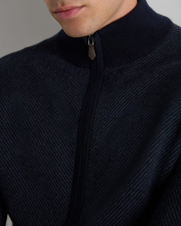 N.Peal Men's Knightsbridge Full Zip Cashmere Jumper Navy Blue