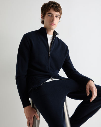 Men's Knightsbridge Full Zip Cashmere Sweater Navy Blue