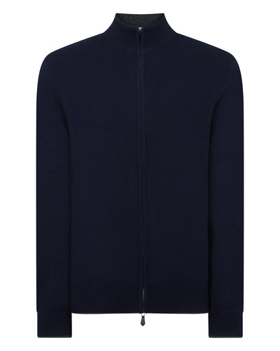 Men's Knightsbridge Full Zip Cashmere Sweater Navy Blue