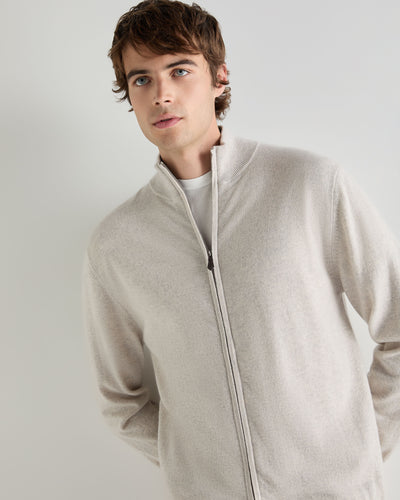 Men's Knightsbridge Full Zip Cashmere Sweater Pebble Grey