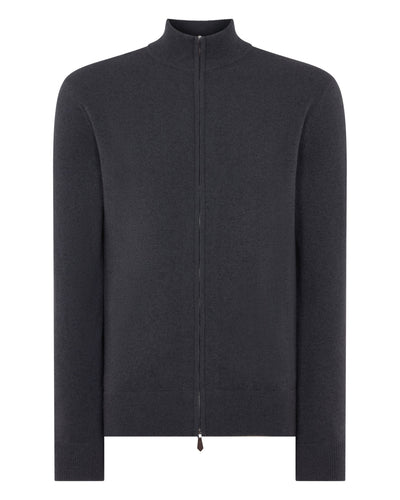 N.Peal Men's Knightsbridge Full Zip Cashmere Jumper Umber Grey