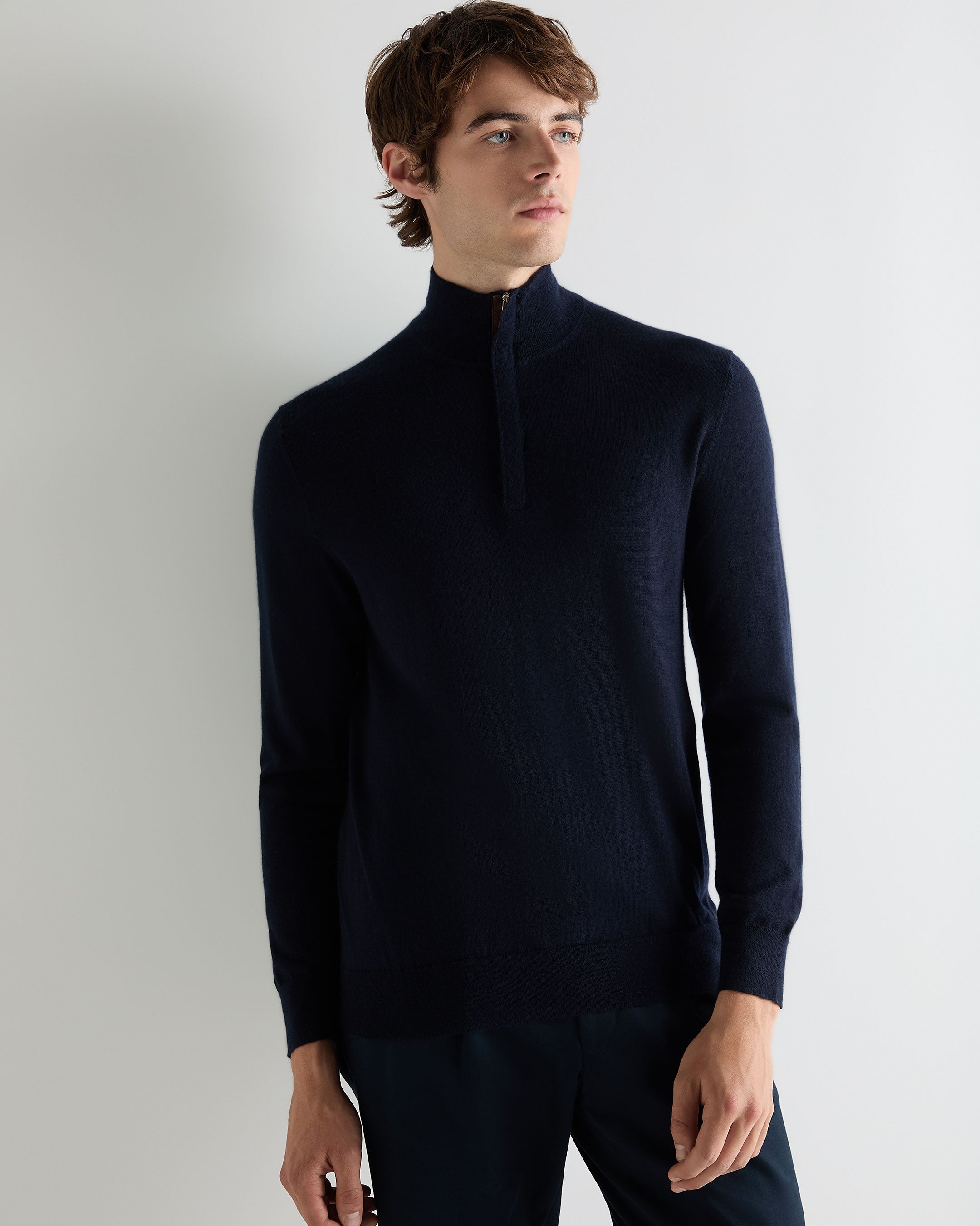 Men's Regent Fine Gauge Cashmere Half Zip Sweater Navy Blue | N.Peal