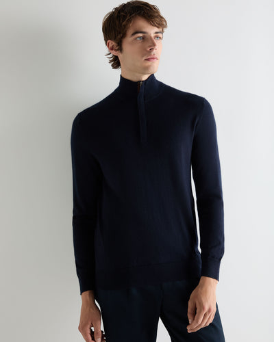 Men's Regent Fine Gauge Cashmere Half Zip Sweater Navy Blue