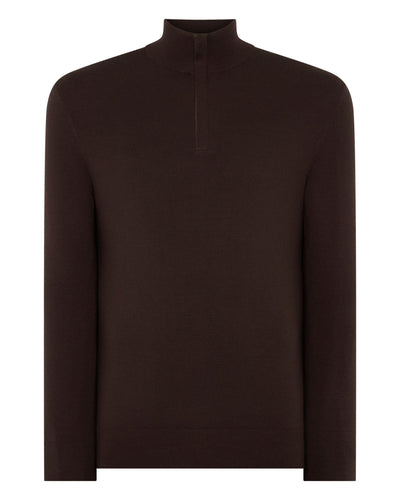 N.Peal Men's Regent Fine Gauge Cashmere Half Zip Jumper Redwood