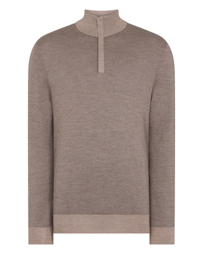 N.Peal Men's Regent Jacquard Fine Gauge Cashmere Half Zip Jumper Taupe Brown