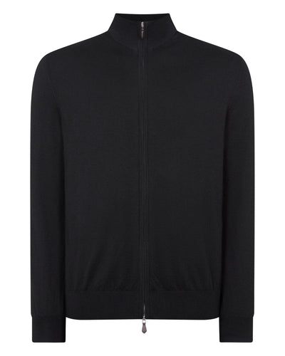 N.Peal Men's Hyde Fine Gauge Cashmere Full Zip Jumper Black