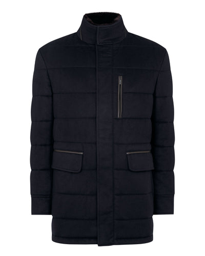 N.Peal Men's Fur Lined Coat Navy Blue