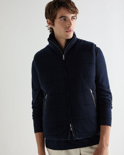 N.Peal Men's Vermont Fur Lined Gilet Navy Blue