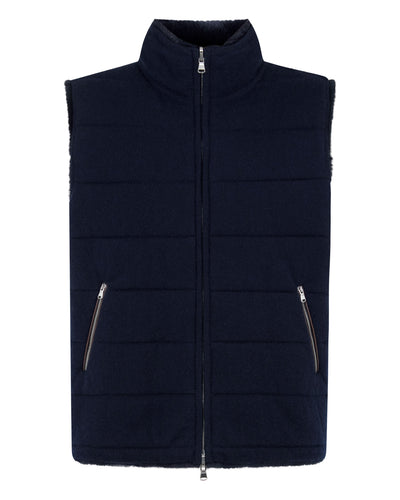 N.Peal Men's Vermont Fur Lined Gilet Navy Blue
