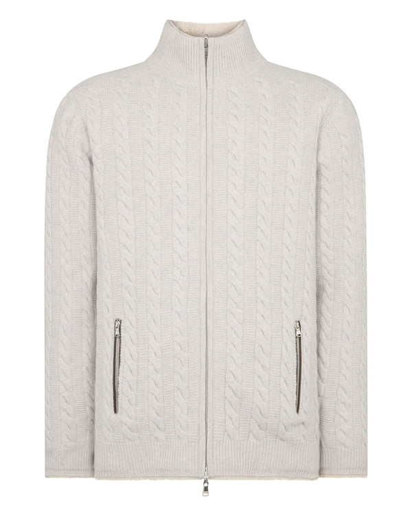 Men's Aspen Cashmere Cable Fur Cardigan 2