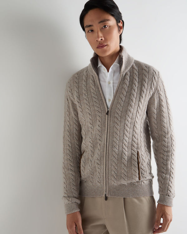 Men's Richmond Cable Cashmere Cardigan With Fur Trim 1