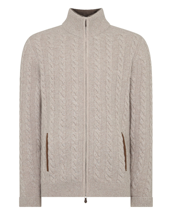 Men's Richmond Cable Cashmere Cardigan With Fur Trim 2