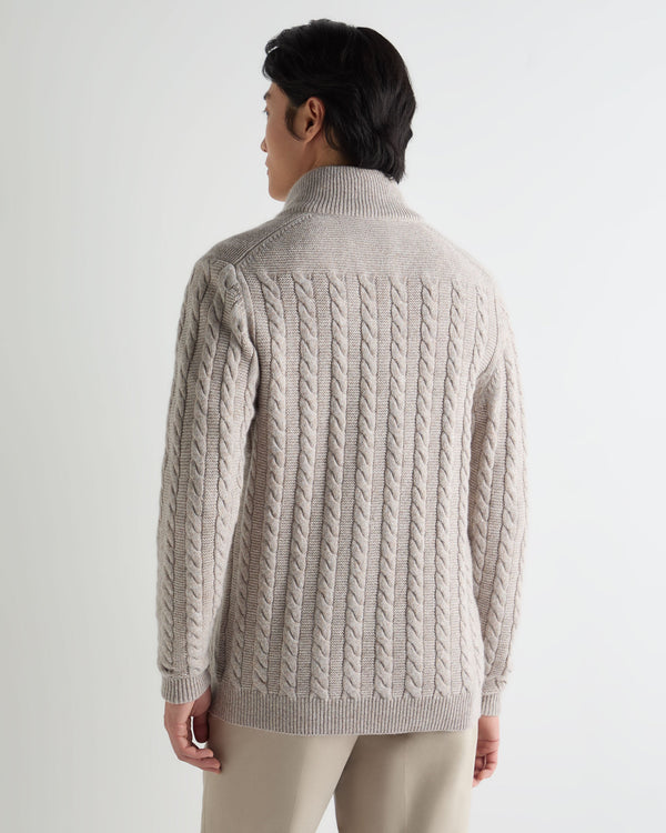 Men's Richmond Cable Cashmere Cardigan With Fur Trim 4