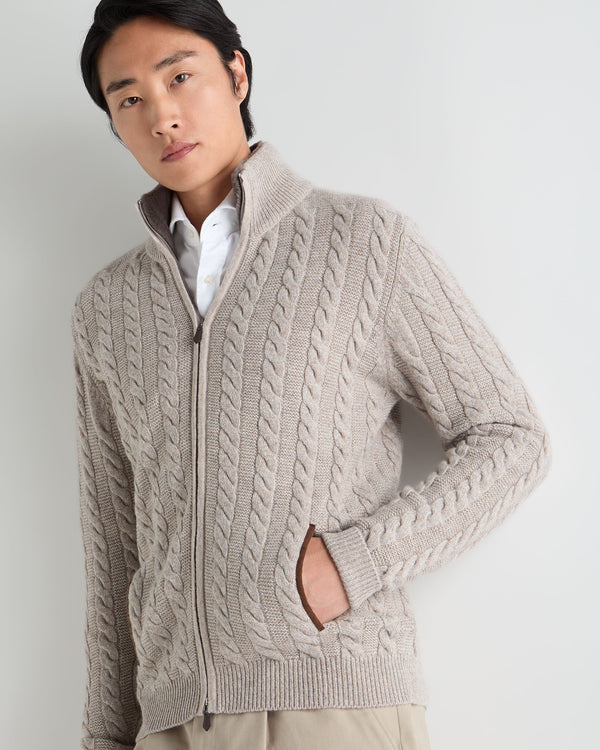 Men's Richmond Cable Cashmere Cardigan With Fur Trim 5