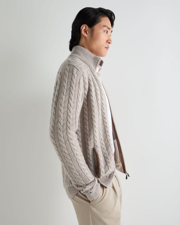 Men's Richmond Cable Cashmere Cardigan With Fur Trim 6