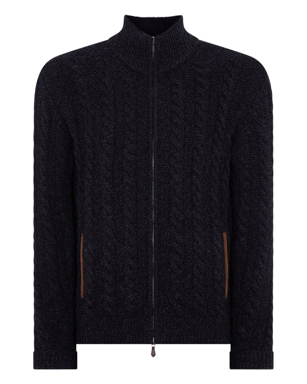 Men's Richmond Cable Cashmere Cardigan With Fur Trim 2