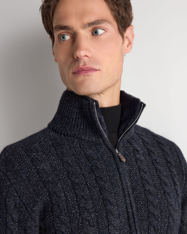Men's Richmond Cable Cashmere Cardigan With Fur Trim 5