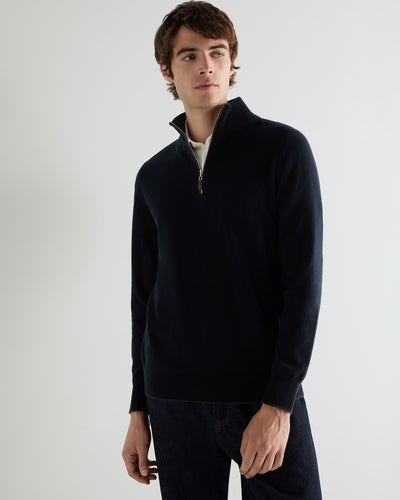 N.Peal Men's Carnaby Half Zip Cashmere Jumper Navy Blue