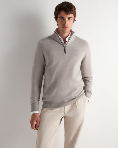 N.Peal Men's Carnaby Half Zip Cashmere Jumper Oat Grey