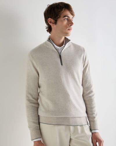N.Peal Men's Carnaby Half Zip Cashmere Jumper Pebble Grey