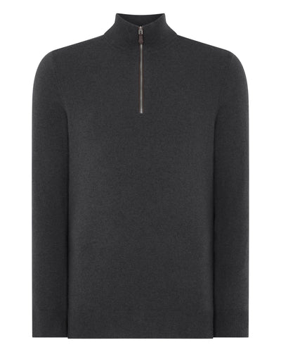 N.Peal Men's Carnaby Half Zip Cashmere Jumper Umber Grey