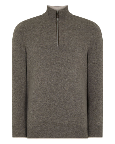 N.Peal Men's Carnaby Half Zip Cashmere Jumper Wood Smoke Brown