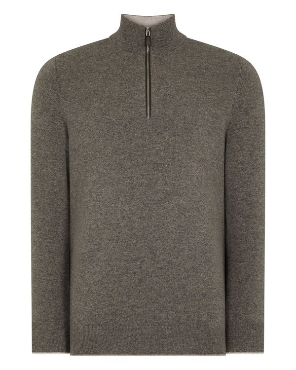 N.Peal Men's Carnaby Half Zip Cashmere Jumper Wood Smoke Brown