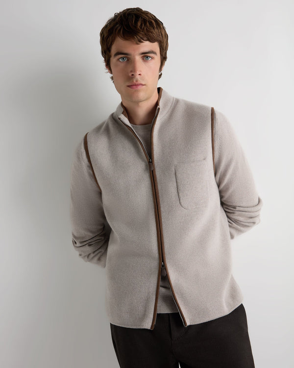 N.Peal Men's Shaftesbury Cashmere Gilet Oat Grey