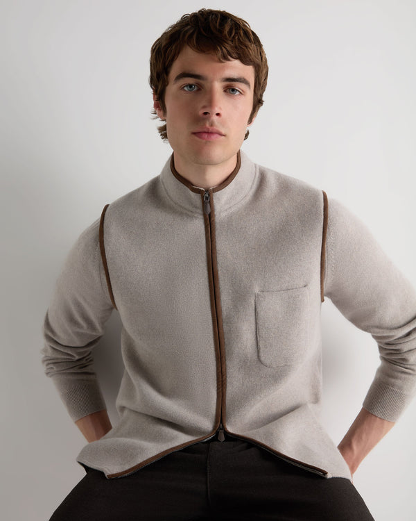 N.Peal Men's Shaftesbury Cashmere Gilet Oat Grey