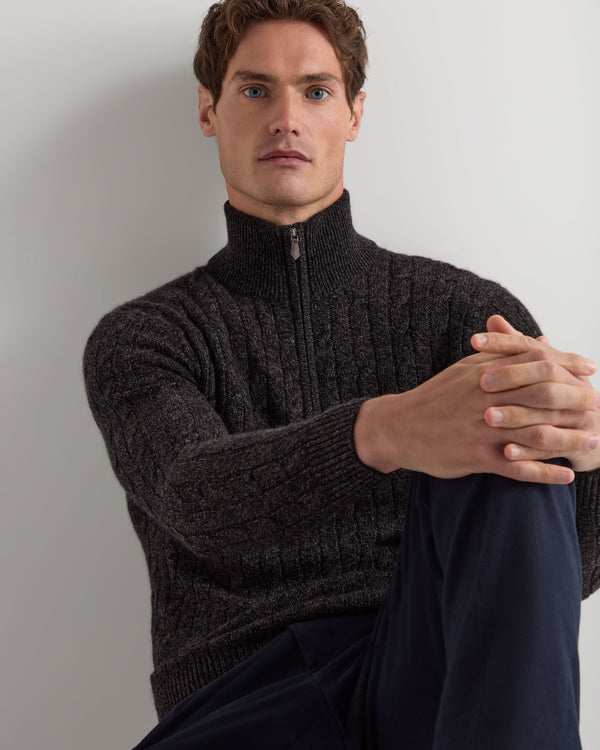 Men's Albemarle Cable Half Zip Cashmere Sweater 6