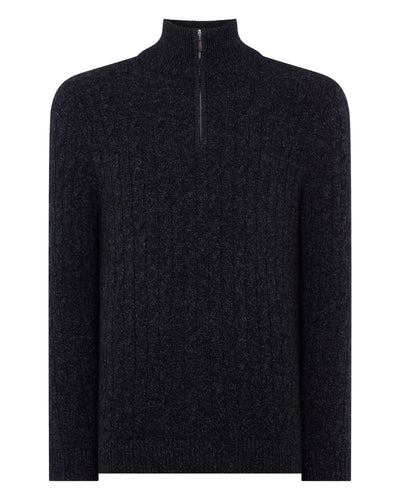 N.Peal Men's Albemarle Cable Half Zip Cashmere Jumper Ink Blue Melange
