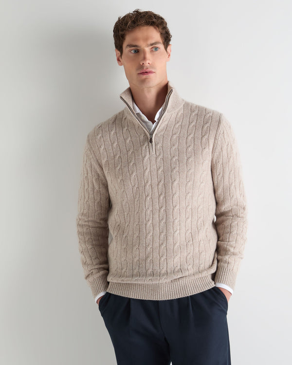 Men's Albemarle Cable Half Zip Cashmere Sweater 1