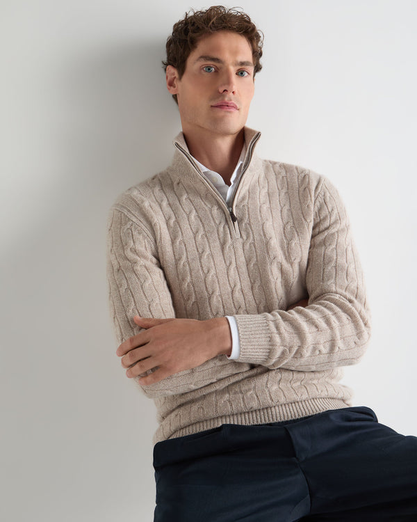 Men's Albemarle Cable Half Zip Cashmere Sweater 7