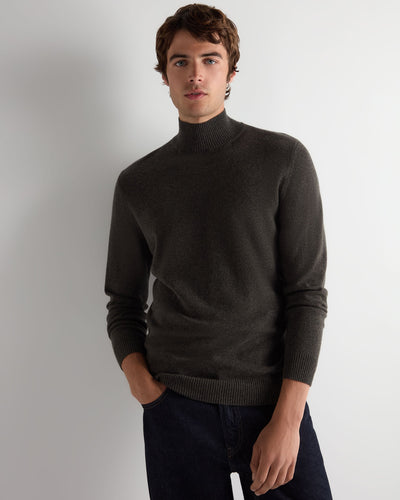 N.Peal Men's Mayfair Turtle Neck Cashmere Jumper Grey Moss