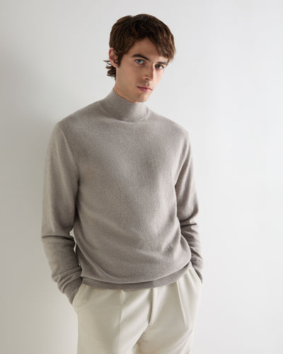 N.Peal Men's Mayfair Turtle Neck Cashmere Jumper Oat Grey
