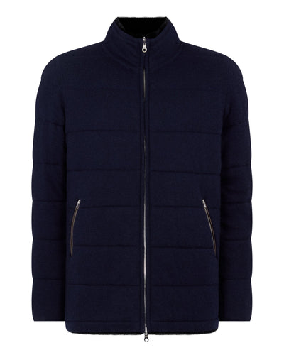 N.Peal Men's Whistler Fur Quilted Jacket Navy Blue
