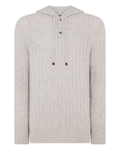 N.Peal Men's Fitzrovia Cable Cashmere Hoodie Pebble Grey