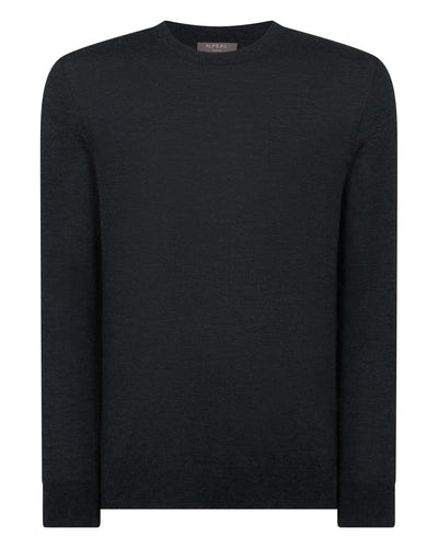 Men's Covent Fine Gauge Cashmere Round Neck Sweater Dark Charcoal Grey