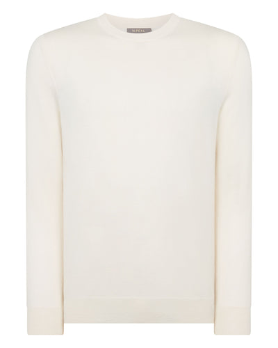 N.Peal Men's Covent Fine Gauge Cashmere Round Neck Jumper New Ivory White