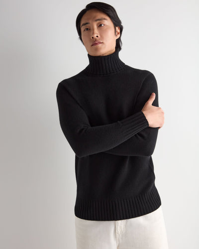 N.Peal Men's Brompton Roll Neck Cashmere Jumper Black