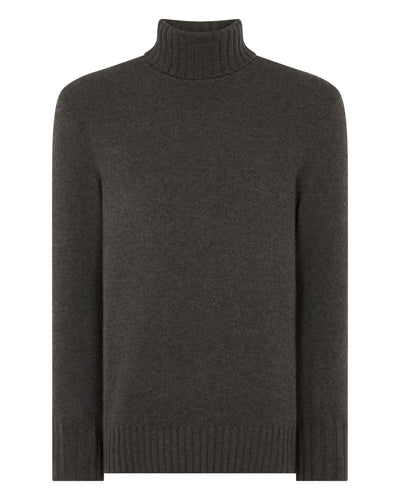 N.Peal Men's Brompton Roll Neck Cashmere Jumper Grey Moss