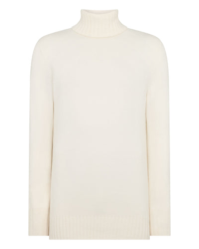 N.Peal Men's Brompton Roll Neck Cashmere Jumper New Ivory White