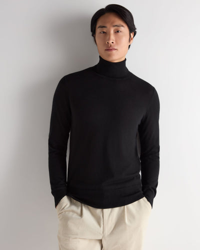 N.Peal Men's Pimlico Fine Gauge Cashmere Roll Neck Jumper Black