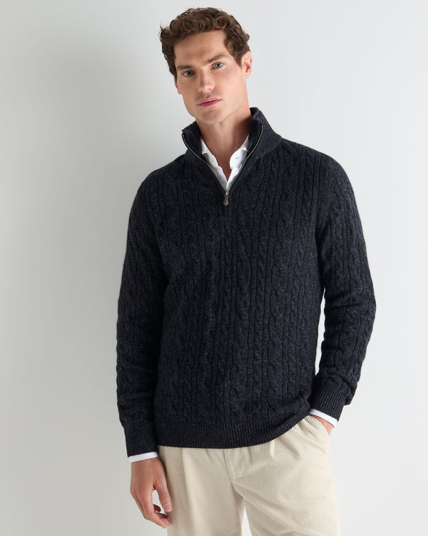 Men's Fur Trim Half Zip Cashmere Sweater 1