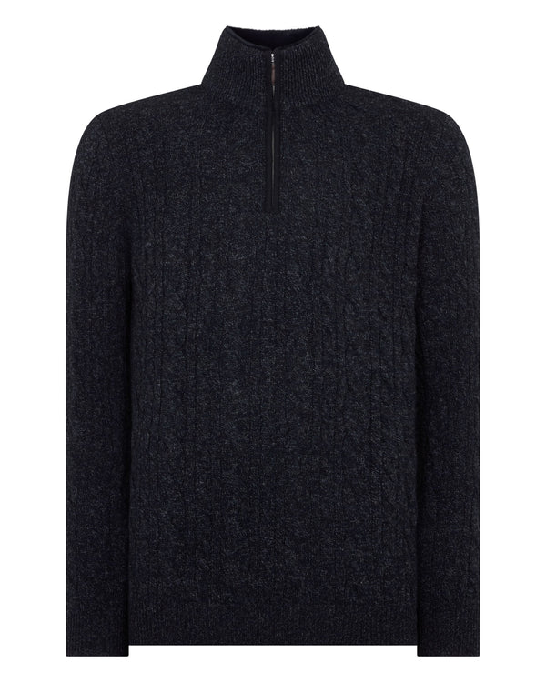 Men's Fur Trim Half Zip Cashmere Sweater 2