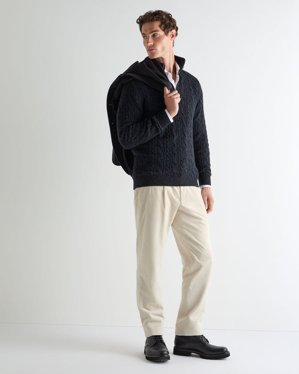 Men's Fur Trim Half Zip Cashmere Sweater 3