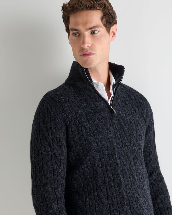 Men's Fur Trim Half Zip Cashmere Sweater 5
