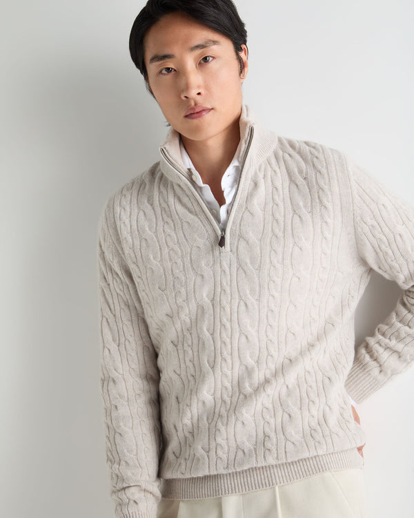 Men's Fur Trim Half Zip Cashmere Sweater 1