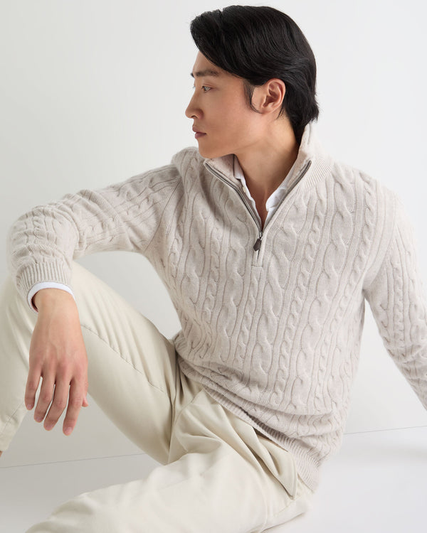 Men's Fur Trim Half Zip Cashmere Sweater 5