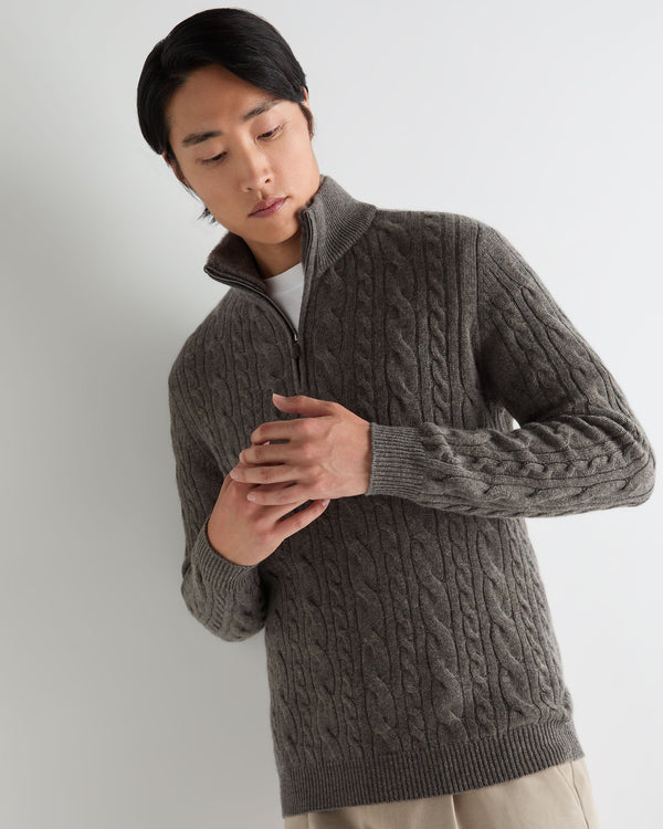 Men's Fur Trim Half Zip Cashmere Sweater 6